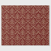 Red Holiday Gold Glitter Damask Elegant Cadeaupapier (Vlak)
