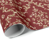 Red Holiday Gold Glitter Damask Elegant Cadeaupapier (Rol Hoek)