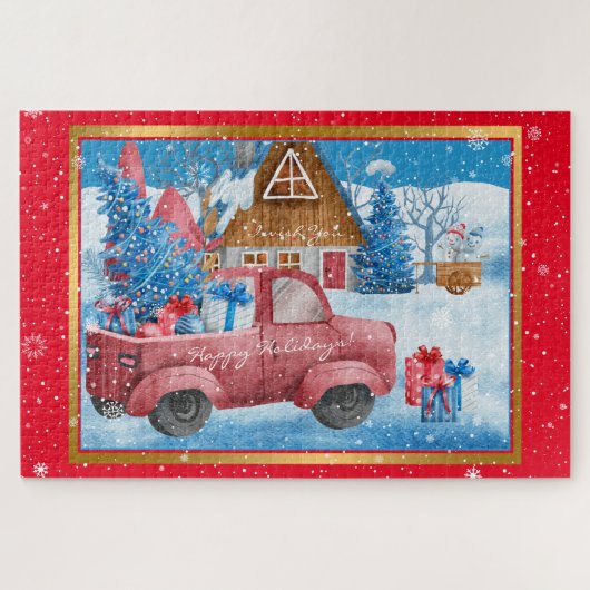 Red Holiday kersttruck aanpassen Legpuzzel (Horizontaal)