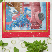 Red Holiday kersttruck aanpassen Theedoek (Gevouwen)