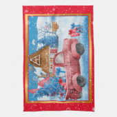 Red Holiday kersttruck aanpassen Theedoek (Verticaal)
