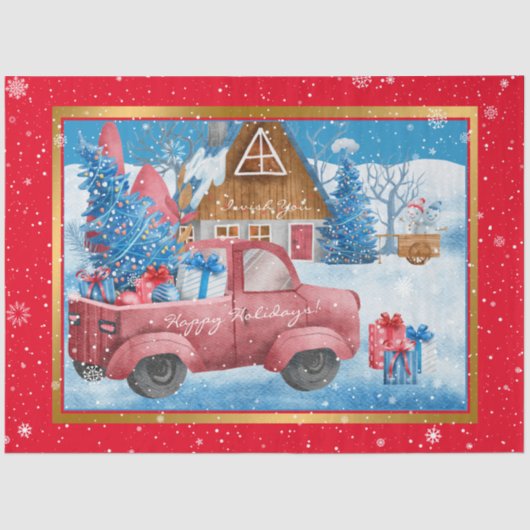 Red Holiday kersttruck aanpassen Tissuepapier (Voorkant)