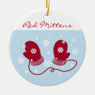Red Holiday Mittens Keramisch Ornament