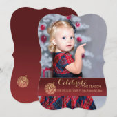 Red Holiday Ornament Photo Holiday Card Kaart (Voorkant / Achterkant)