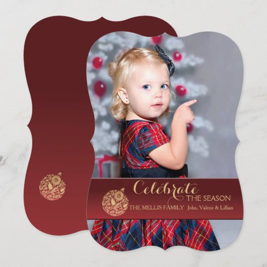 Red Holiday Ornament Photo Holiday Card Kaart (Voorkant / Achterkant)