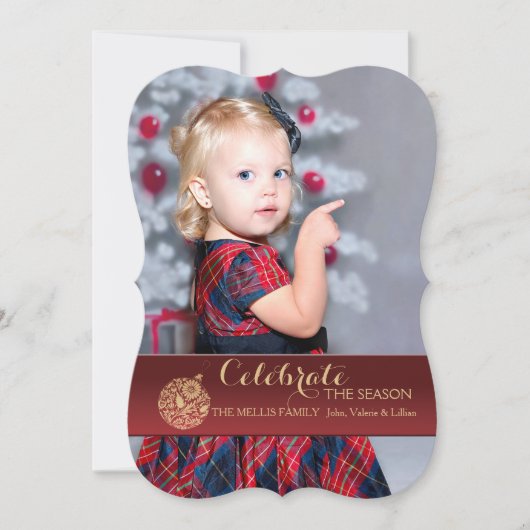 Red Holiday Ornament Photo Holiday Card Kaart (Voorkant)