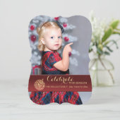 Red Holiday Ornament Photo Holiday Card Kaart (Staand voorkant)