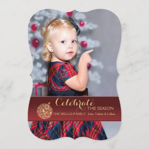 Red Holiday Ornament Photo Holiday Card Kaart