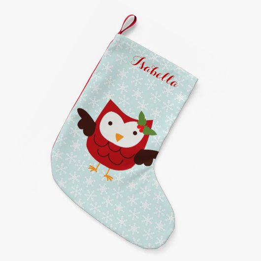 Red Holiday Owl Aangepast Kleine Kerstsok (Voorkant (Hangend))