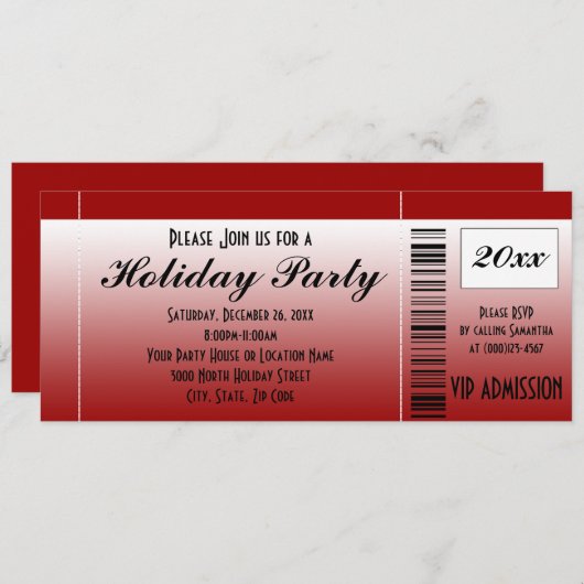Red Holiday Party Ticket uitnodiging (Voorkant / Achterkant)