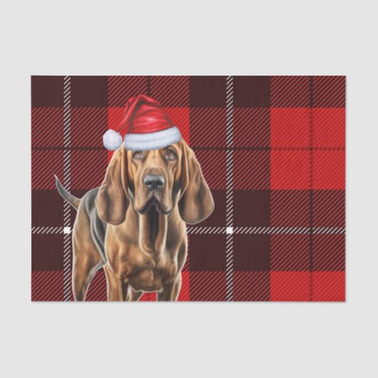 Red Holiday Plaid Christmas Bloodhound Hondenliefh Tissuepapier (Voorkant)