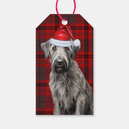 Red Holiday Plaid Irish Wolfhound Dog Christmas Cadeaulabel (Voorkant)