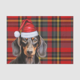 Red Holiday Plaid Smooth Coat Dachshund Christmas Tissuepapier
