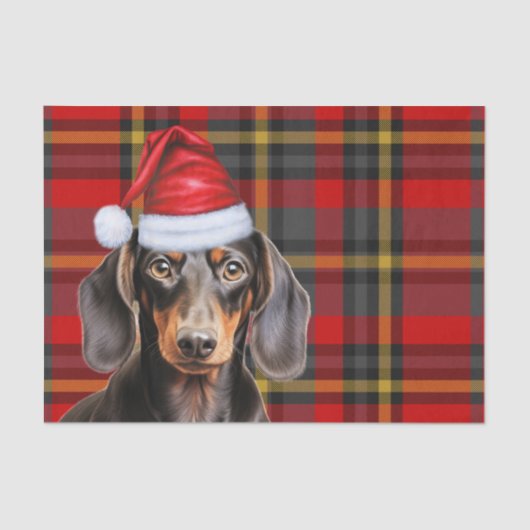 Red Holiday Plaid Smooth Coat Dachshund Christmas Tissuepapier (Voorkant)
