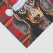 Red Holiday Plaid Smooth Coat Dachshund Christmas Tissuepapier (Detail)