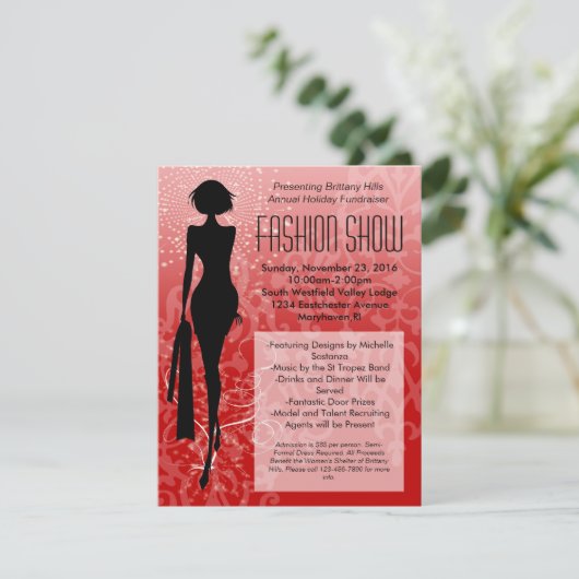 Red Holiday Silhouette Mode Show Kaart (Staand voorkant)