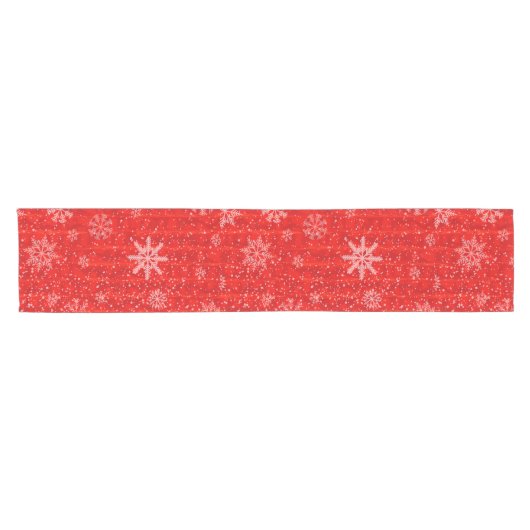 Red Holiday Snowflakes Korte Tafelloper (Horizontaal)