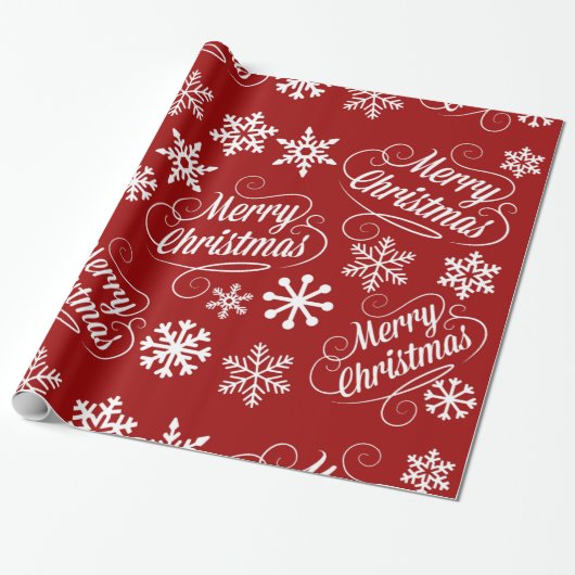 Red Holiday Snowflakes Merry kerstcadeaubonet Cadeaupapier (Uitgerold)