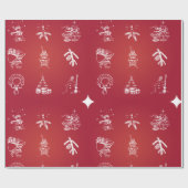 Red Holiday Snowflakes Merry Kerstry Cadeaupapier (Vlak)