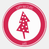 Red Holiday Tree Ronde Sticker (Voorkant)