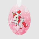 Red Holiday Unicorn en Snowflakes kerst Ornament (voorkant)