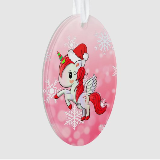 Red Holiday Unicorn en Snowflakes kerst Ornament (voorkant)