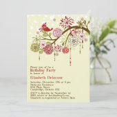 Red Holiday Whimsical Winter Birthday Uitnodiging (Staand voorkant)