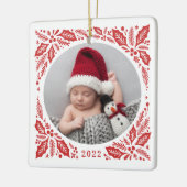 Red Holly 2 Foto met jaarlijkse kerst Keramisch Ornament (Links)