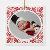 Red Holly 2 Foto met jaarlijkse kerst Keramisch Ornament (Achterkant)