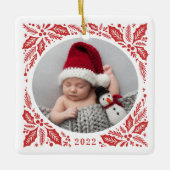 Red Holly 2 Foto met jaarlijkse kerst Keramisch Ornament (Voorkant)