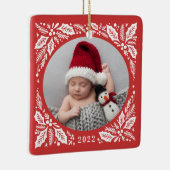 Red Holly 2 Foto met jaarlijkse kerst Keramisch Ornament (Rechts)