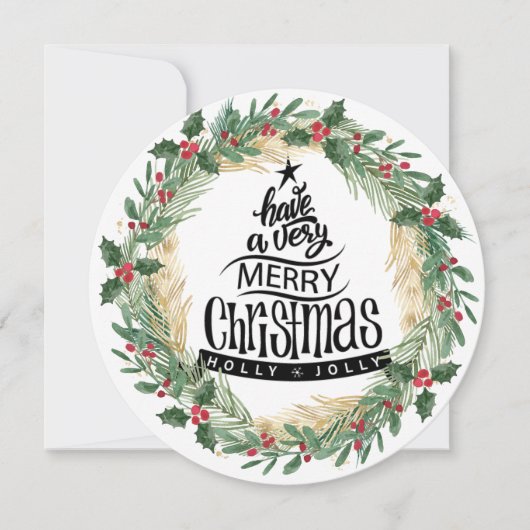 Red Holly Berries Fun Script Greenery Kerstmis Feestdagenkaart (Voorkant)