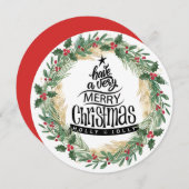 Red Holly Berries Fun Script Greenery Kerstmis Feestdagenkaart (Voorkant / Achterkant)