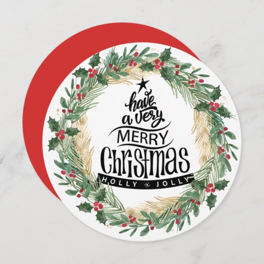 Red Holly Berries Fun Script Greenery Kerstmis Feestdagenkaart (Voorkant / Achterkant)