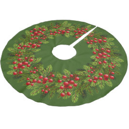 Red Holly Berries Green Pine Tree Needles Motif Kerstboom Rok