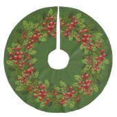 Red Holly Berries Green Pine Tree Needles Motif Kerstboom Rok (Voorkant)