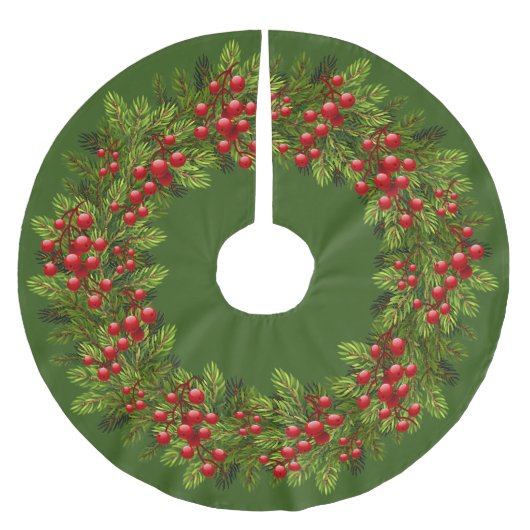 Red Holly Berries Green Pine Tree Needles Motif Kerstboom Rok (Voorkant)