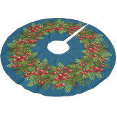 Red Holly Berries Green Pine Tree Needles Motif Kerstboom Rok (Gekanteld)
