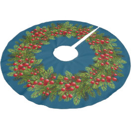 Red Holly Berries Green Pine Tree Needles Motif Kerstboom Rok