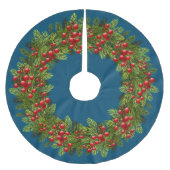 Red Holly Berries Green Pine Tree Needles Motif Kerstboom Rok (Voorkant)