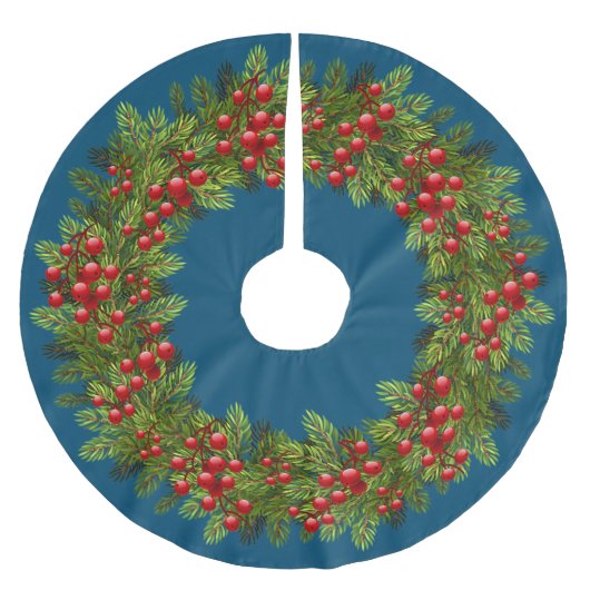 Red Holly Berries Green Pine Tree Needles Motif Kerstboom Rok (Voorkant)