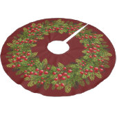 Red Holly Berries Green Pine Tree Needles Motif Kerstboom Rok (Gekanteld)