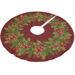Red Holly Berries Green Pine Tree Needles Motif Kerstboom Rok