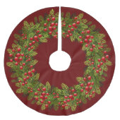 Red Holly Berries Green Pine Tree Needles Motif Kerstboom Rok (Voorkant)