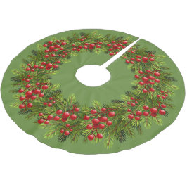 Red Holly Berries Green Pine Tree Needles Motif Kerstboom Rok