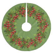 Red Holly Berries Green Pine Tree Needles Motif Kerstboom Rok (Voorkant)