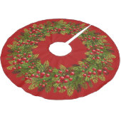 Red Holly Berries Green Pine Tree Needles Motif Kerstboom Rok (Gekanteld)