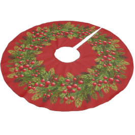 Red Holly Berries Green Pine Tree Needles Motif Kerstboom Rok