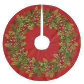 Red Holly Berries Green Pine Tree Needles Motif Kerstboom Rok (Voorkant)