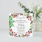 Red Holly Berries Green Wreath White Wedding Kaart (Staand voorkant)